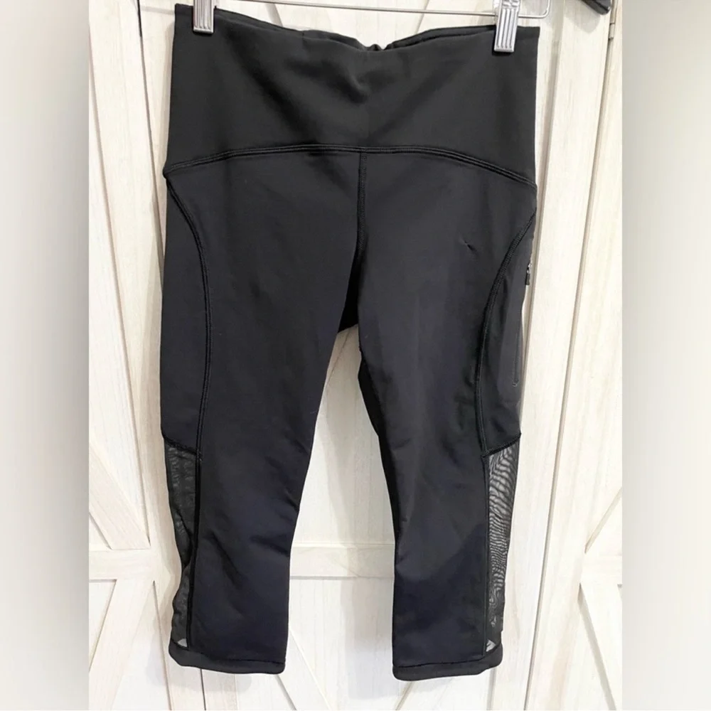 Lululemon Black Athletic Capri Leggings with Mesh Panels - Picture 2 of 5